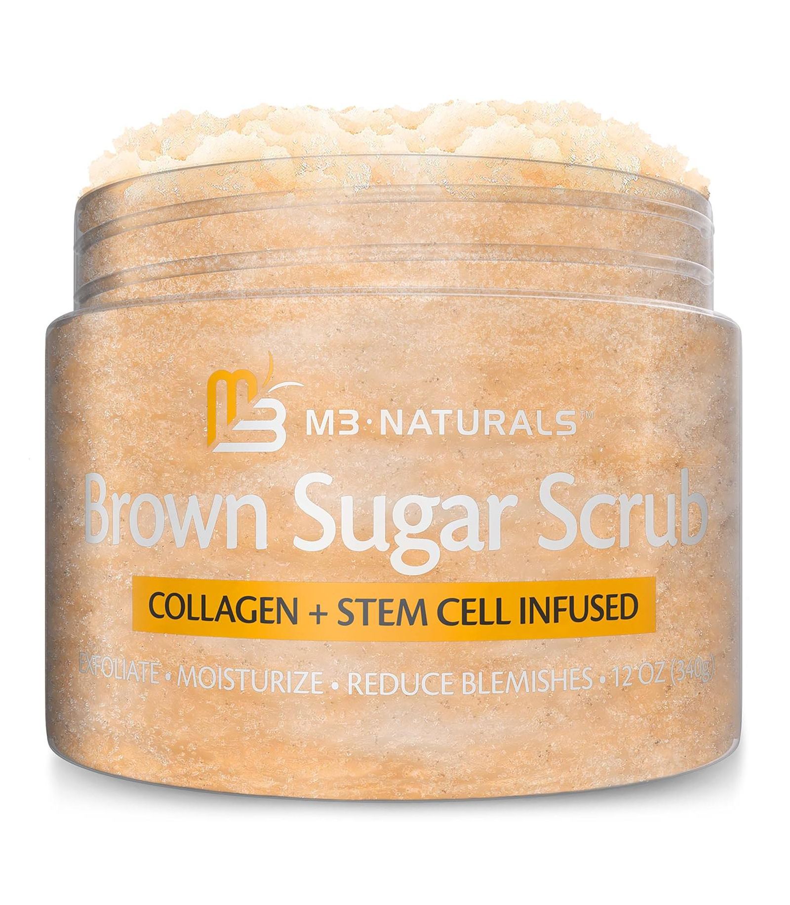 M3 Brown Sugar Body Scrub with Collagen Stem Cell Exfoliating Body Scrubber Face Cleanser 12 oz