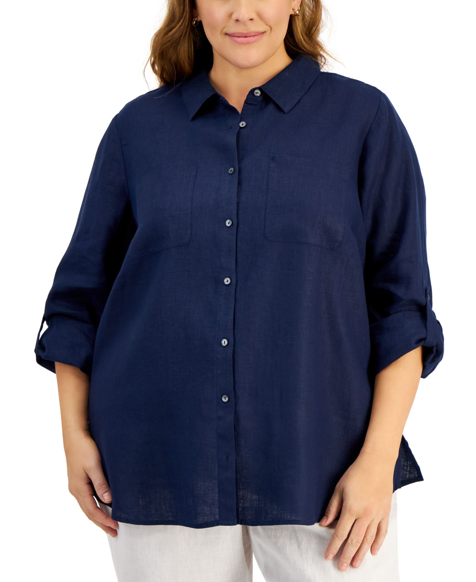 Рубашка Charter Club Plus Size Roll-Tab 100% Linen