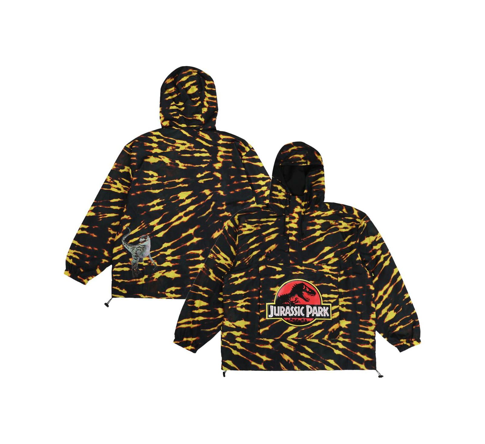 Men's DUMBGOOD Black Jurassic Park Raptor Tie-Dye Hoodie Half-Zip Anorak Jacket