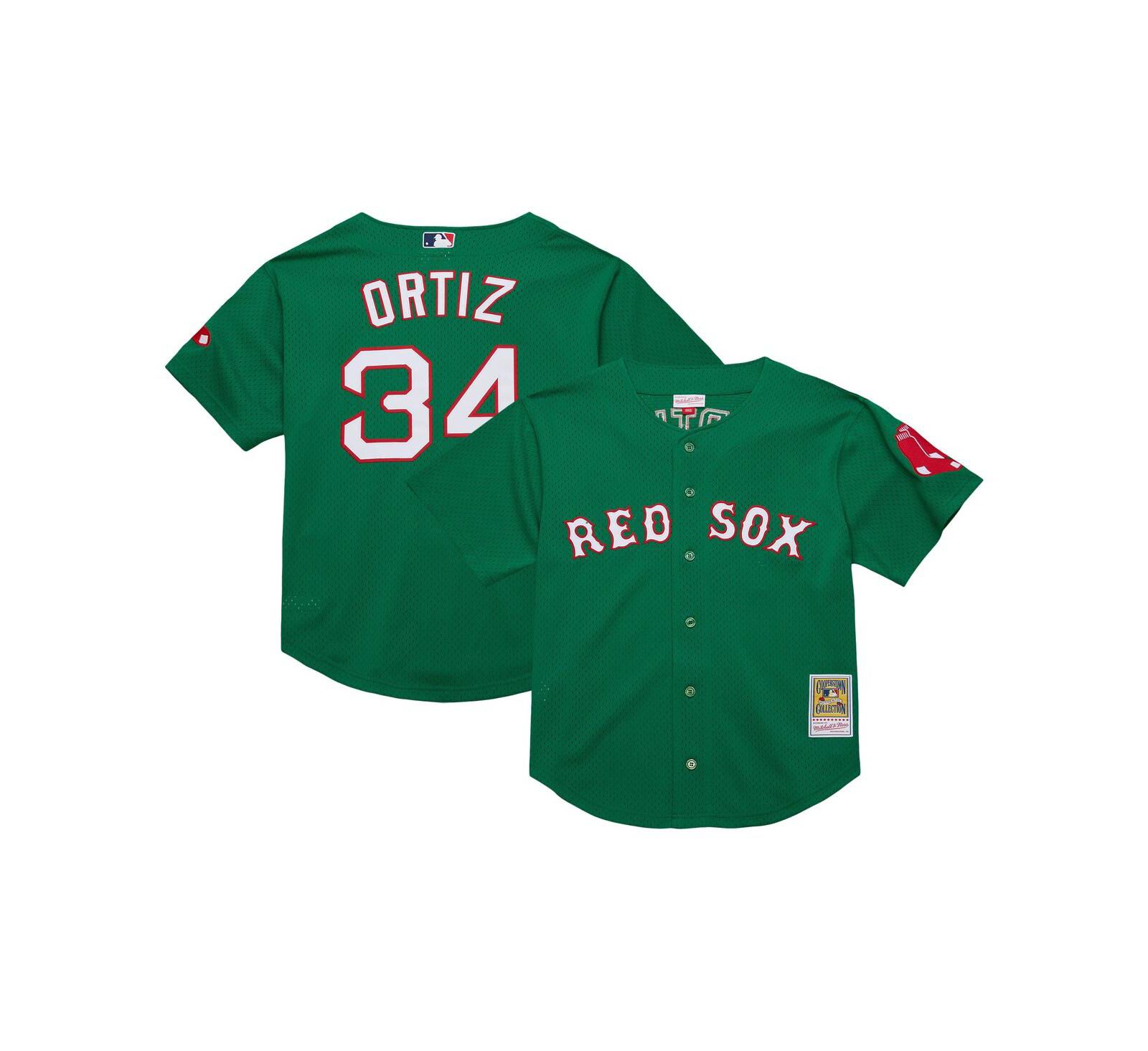Men's Mitchell & Ness David Ortiz Kelly Green Boston Red Sox Cooperstown Collection Mesh Batting Practice Jersey