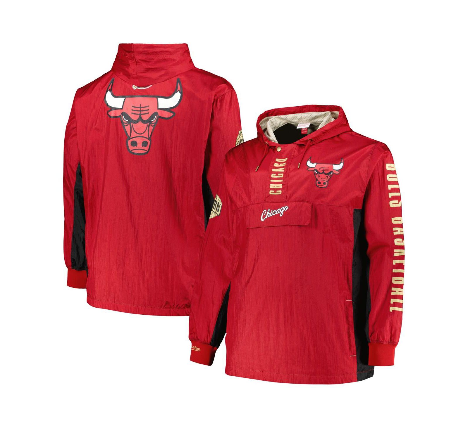 Men's Mitchell & Ness Red Chicago Bulls Big and Tall Hardwood Classics Team OG 2.0 Anorak Hoodie Quarter-Zip Windbreaker Jacket