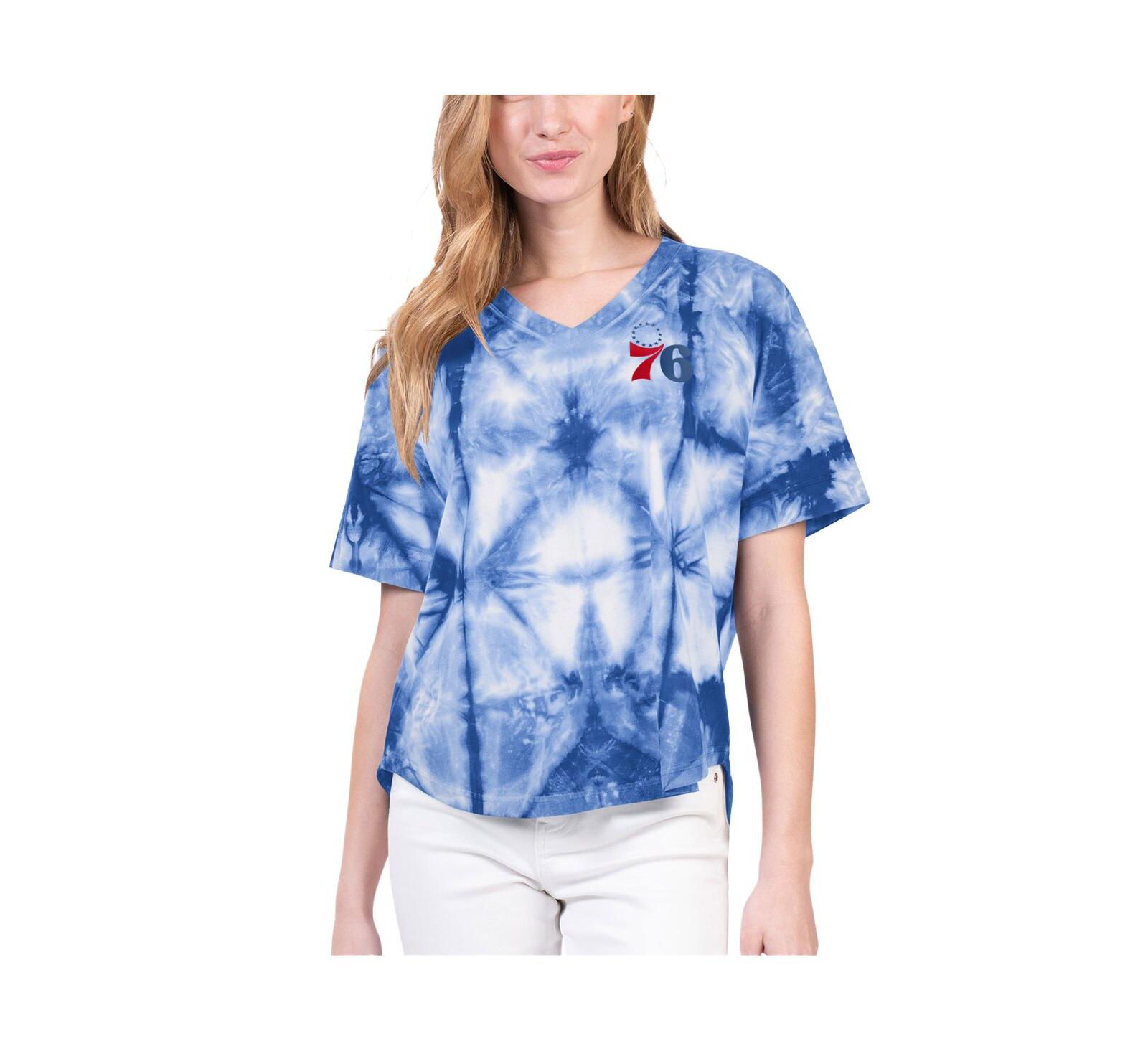 Женская футболка G-III 4Her by Carl Banks Royal Philadelphia 76ers Tournament Raglan Oversized Tie-Dye V-Neck