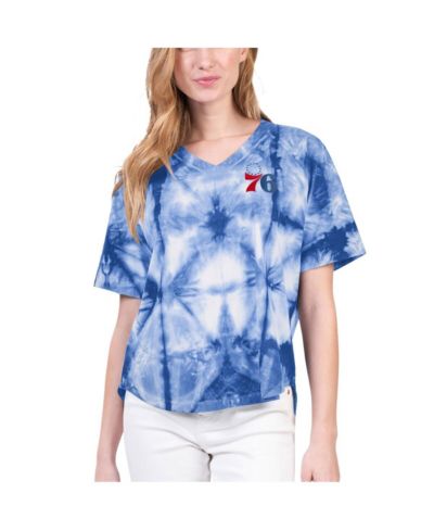Женская футболка G-III 4Her by Carl Banks Royal Philadelphia 76ers Tournament Raglan Oversized Tie-Dye V-Neck