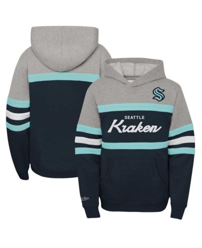 Детское худи Mitchell & Ness Deep Sea Blue Seattle Kraken Head Coach Pullover