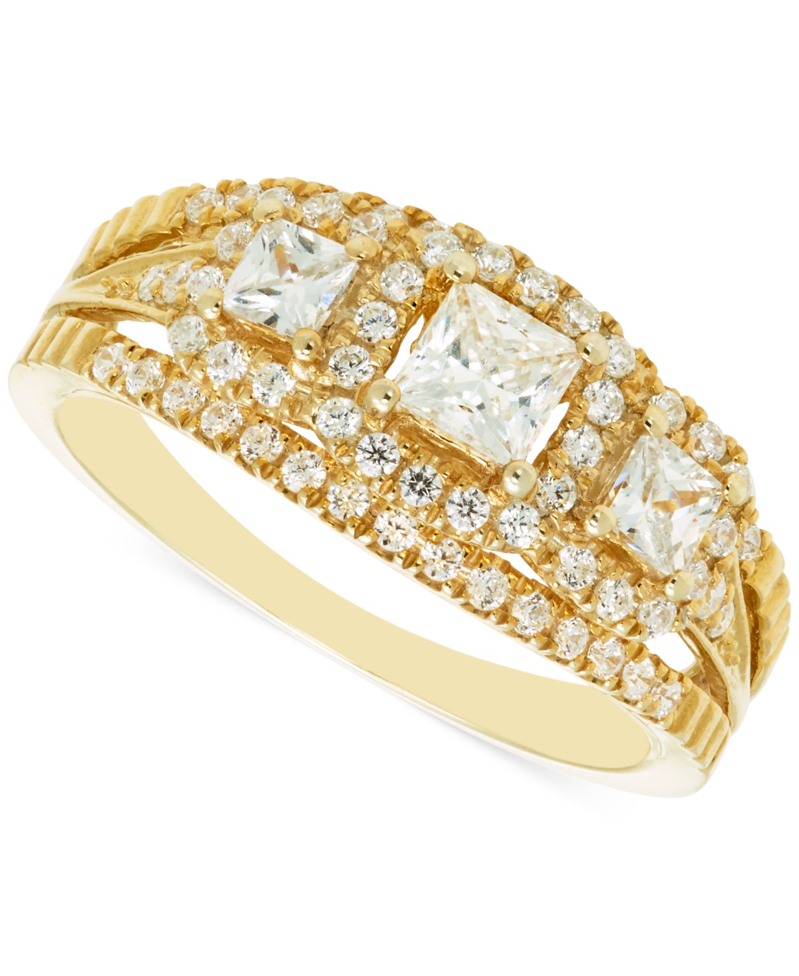 Помолвочное кольцо с бриллиантом Princess & Round Three Stone (1 ct. t.w.) в 14k золоте
