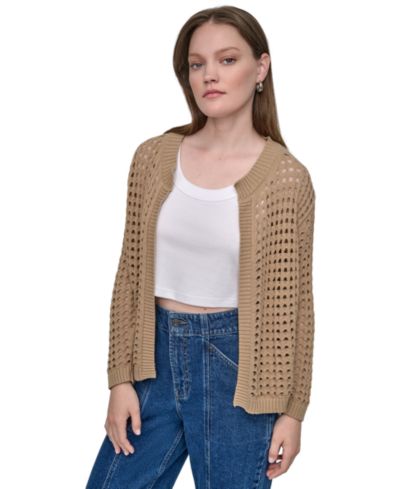 DKNY Jeans Women's Open-Stitch Drop-Shoulder Cardigan Sweater