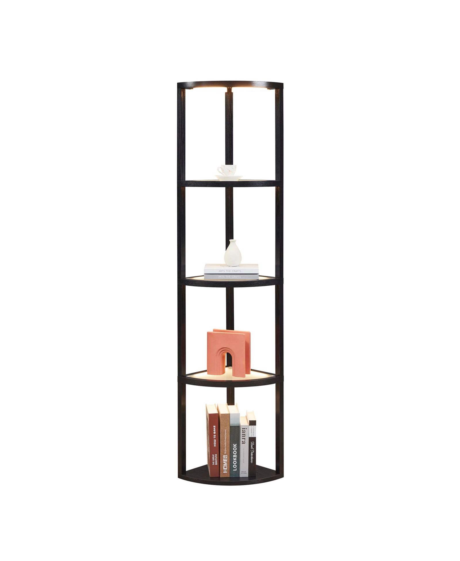 FENLO Fantasy Edge - Corner Glass Display Shelf Floor Lamp with Fully Dimmable LED, Remote Control