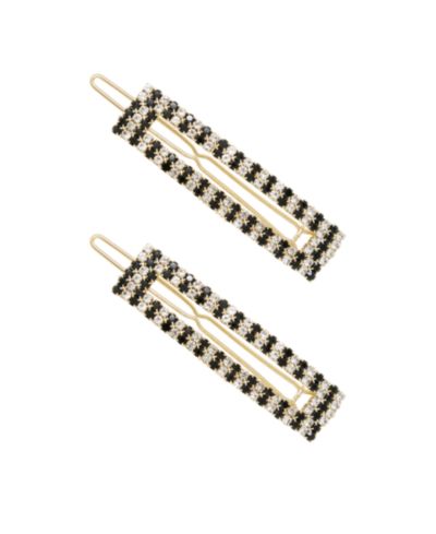 ETTIKA Black and Clear Crystal Rectangle Hair Barrettes