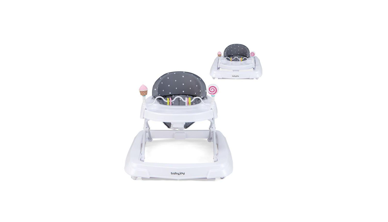 Slickblue Baby Walker with Adjustable Heights, Foldable Frame, and Removable Seat