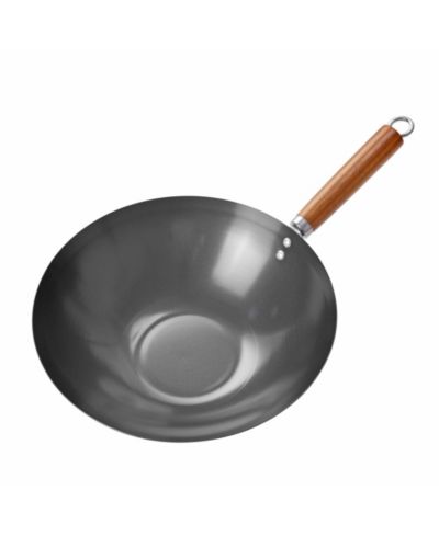 Commercial Chef 12" Carbon Steel Wok with Acacia Wood Handle, Non Stick Frying Pan with Ceramic Coating, PTFE and PFOA Free, CHCSW12