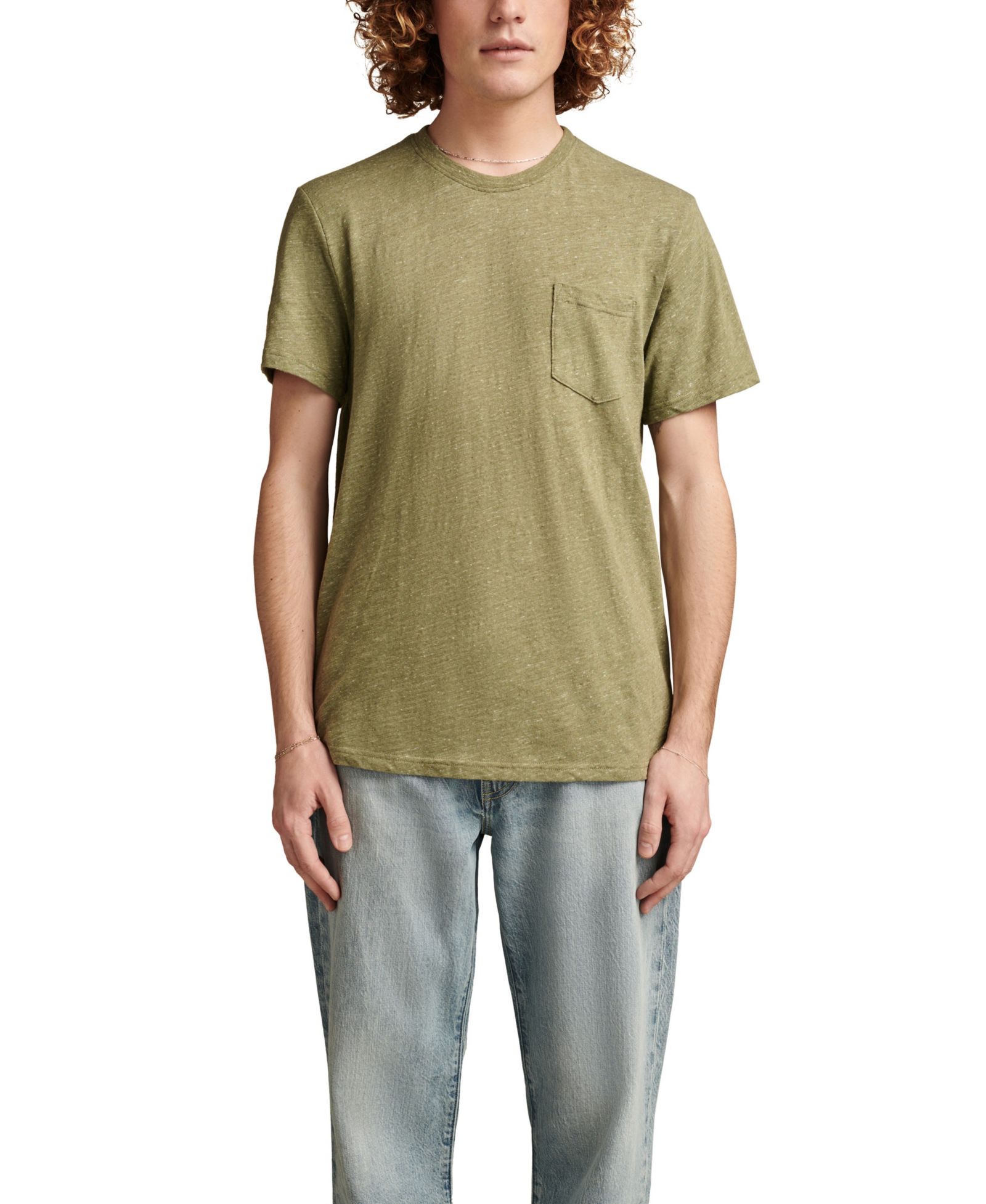 Lucky Brand Men's Linen Short Sleeve Pocket Crew Neck Tee Shirt
