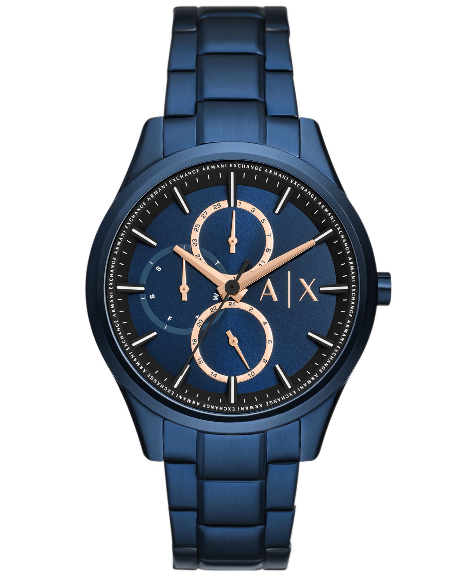 A|X Armani Exchange Мужские многофункциональные часы Blue Stainless Steel 42mm