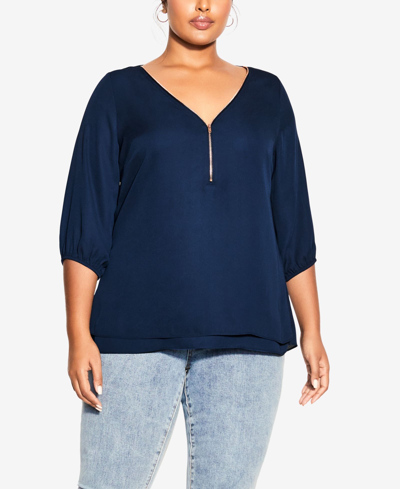 Женский топ CITY CHIC Plus Size с рукавом длиной до локтя и молнией на шее