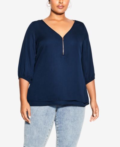 CITY CHIC Women's Fashion Fling Elbow Sleeve Zip Neck Top