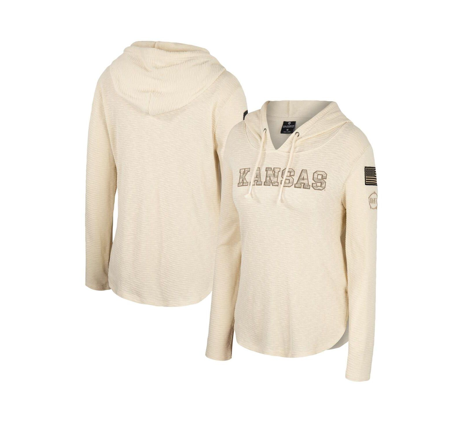 Colosseum Женское худи-футболка Raglan Long Sleeve Casey в цветах Kansas Jayhawks, кремовое