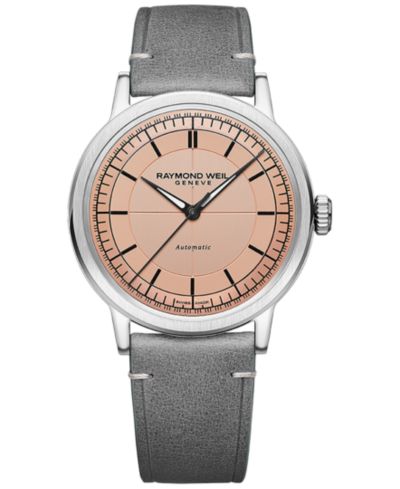 Raymond Weil Мужские швейцарские автоматические часы Millesime Gray с кожаным ремешком 40mm