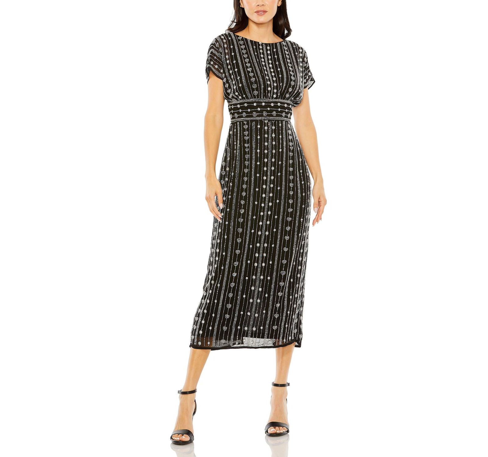 Mac Duggal Women's Beaded Cap Sleeve Column Midi Dress