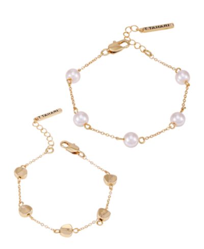 T Tahari Gold-Tone 2-Piece Imitation Pearl Line Bracelet Set