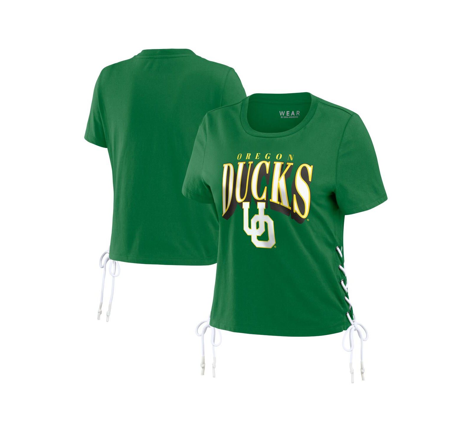 Женская укороченная футболка WEAR by Erin Andrews Green Oregon Ducks Side Lace-Up Modest Crop