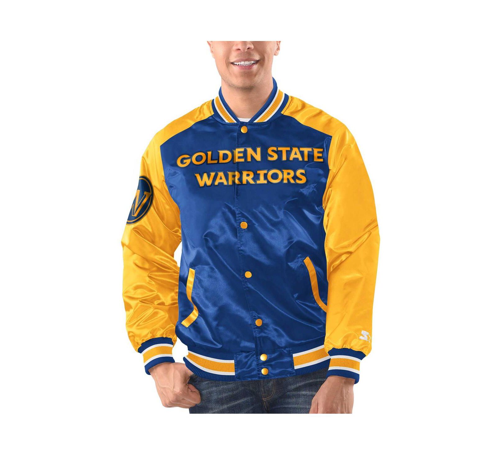 Men's Starter Royal, Gold Golden State Warriors Renegade Satin Full-Snap Varsity Jacket