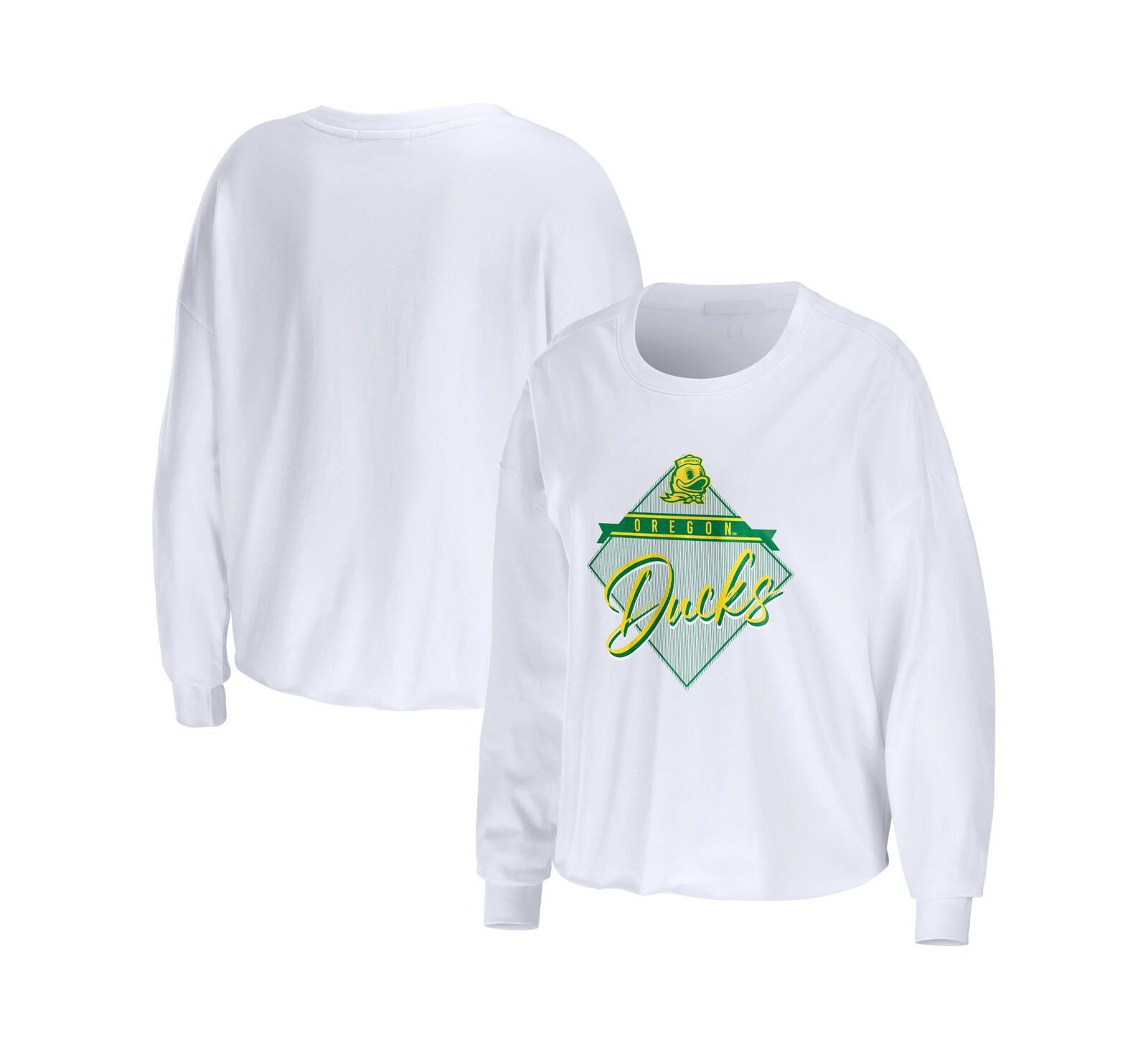 WEAR by Erin Andrews Женская укороченная футболка с длинным рукавом White Oregon Ducks Diamond