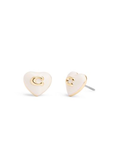 Серьги-гвоздики COACH White Signature Enamel Heart