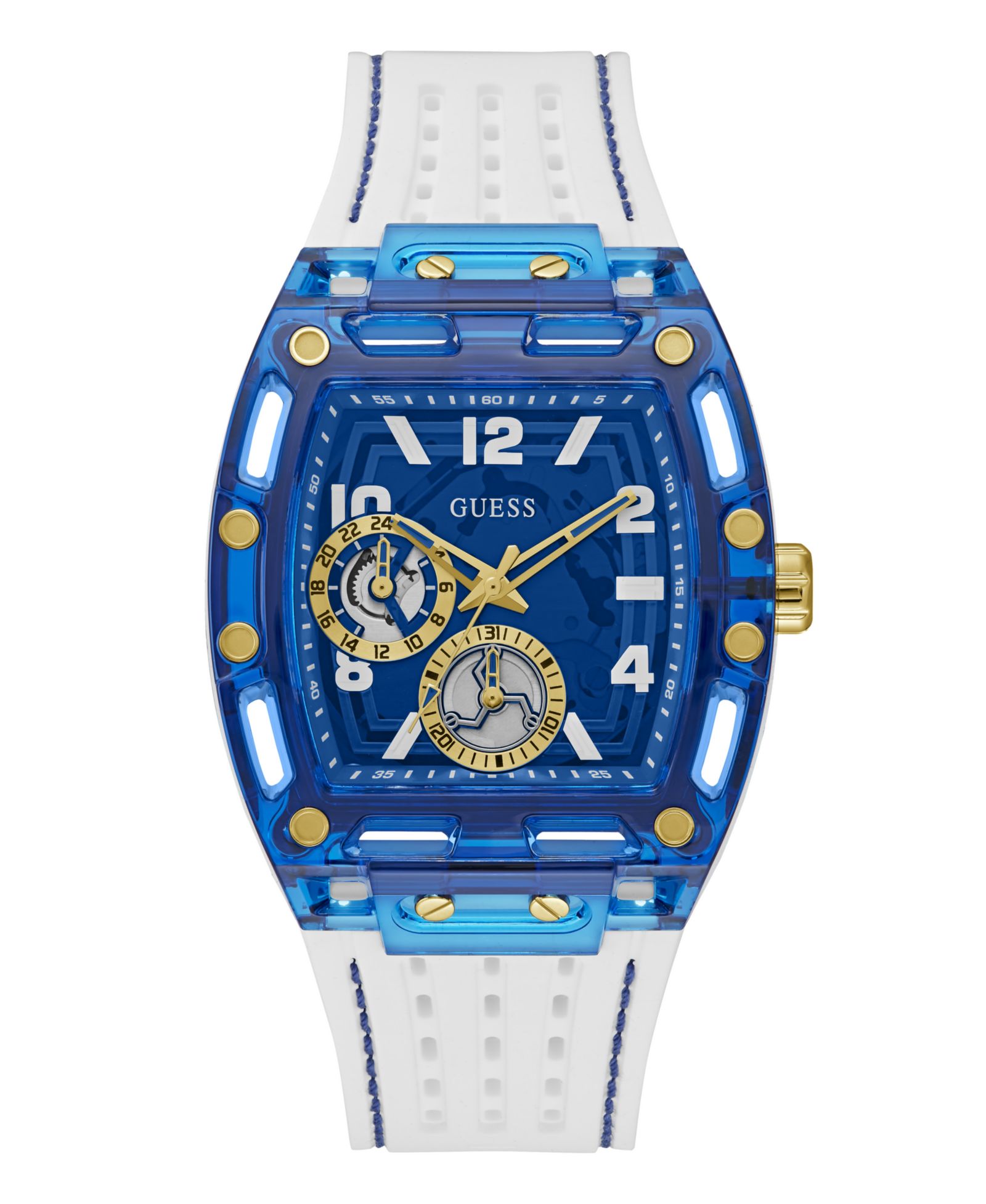 GUESS Men's Multi-Function White Silicone Watch, 44mm