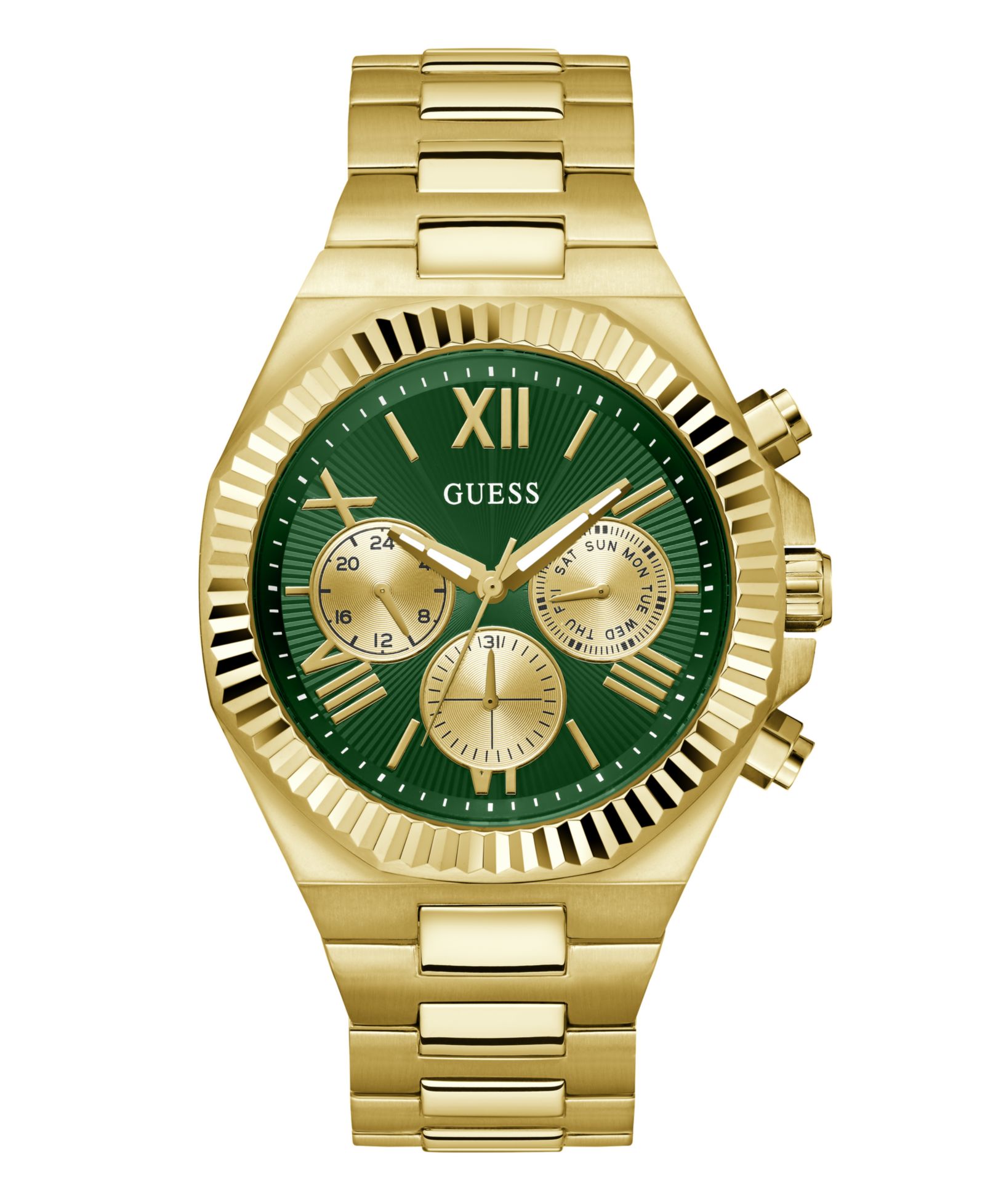 GUESS Men's Multi-Function Gold-Tone 100% Steel Watch, 44mm