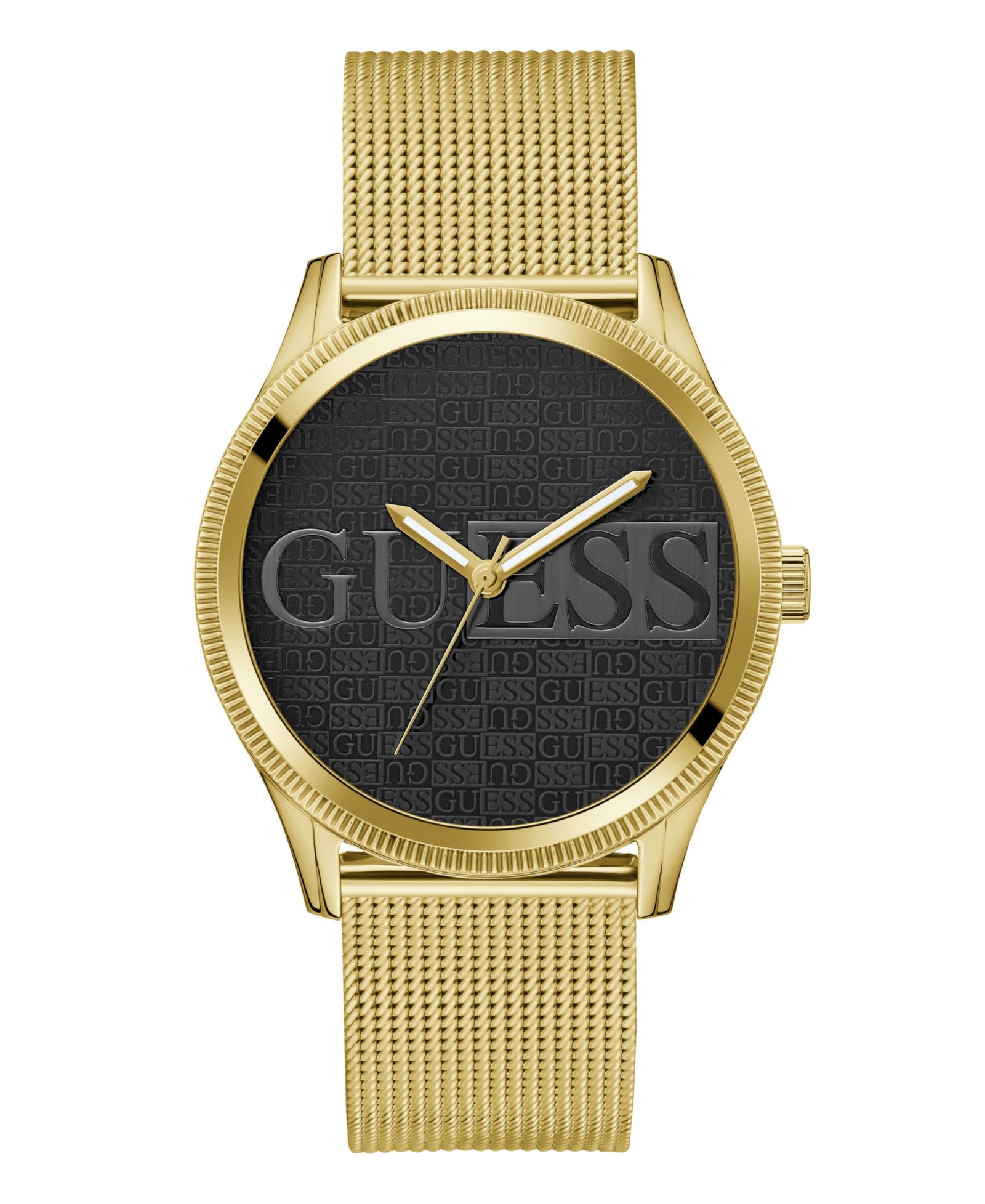 GUESS Men's Analog Gold-Tone Stainless Steel Mesh Watch, 44mm