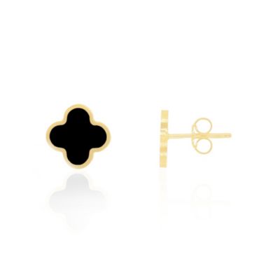 The Lovery Small Onyx Clover Stud Earrings 14K Yellow Gold