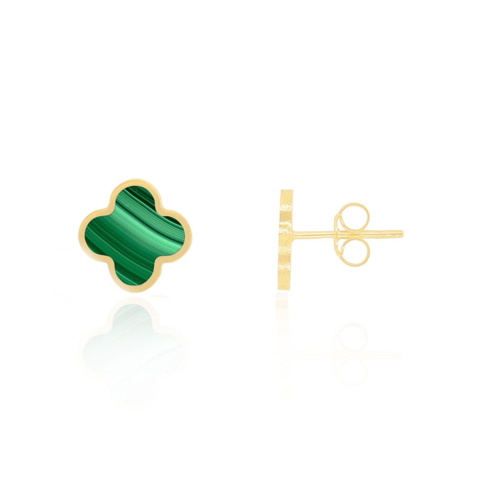 Серьги-гвоздики The Lovery Small Malachite Clover 14K Gold
