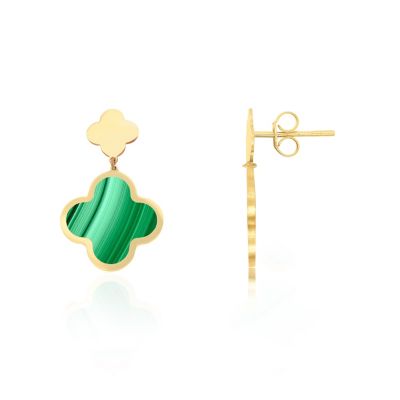 The Lovery серьги-капли в форме клевера из малахита и золота 14K