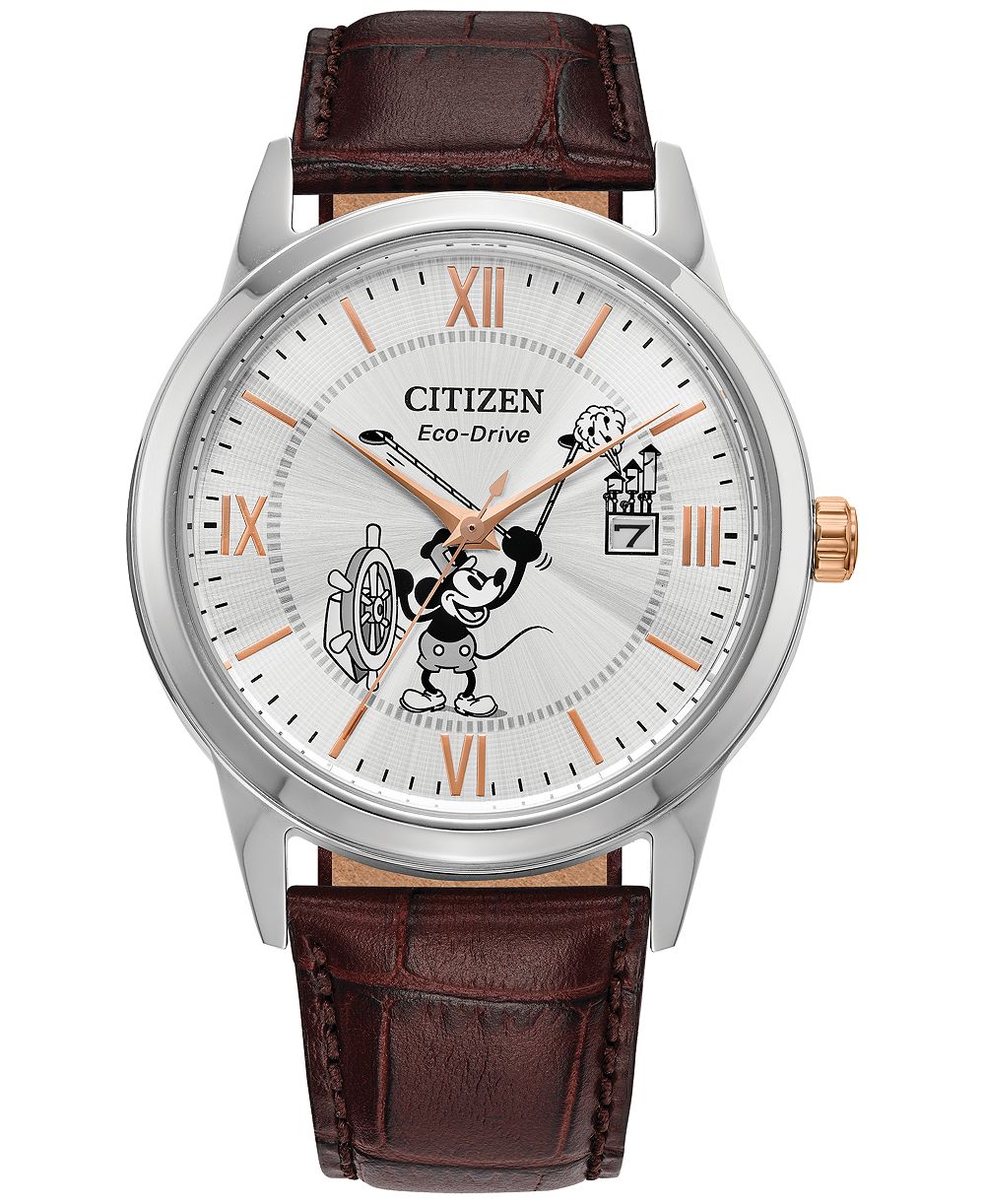 Мужские часы Citizen Eco-Drive Steamboat Willie 1928, кожаный ремешок, 40mm