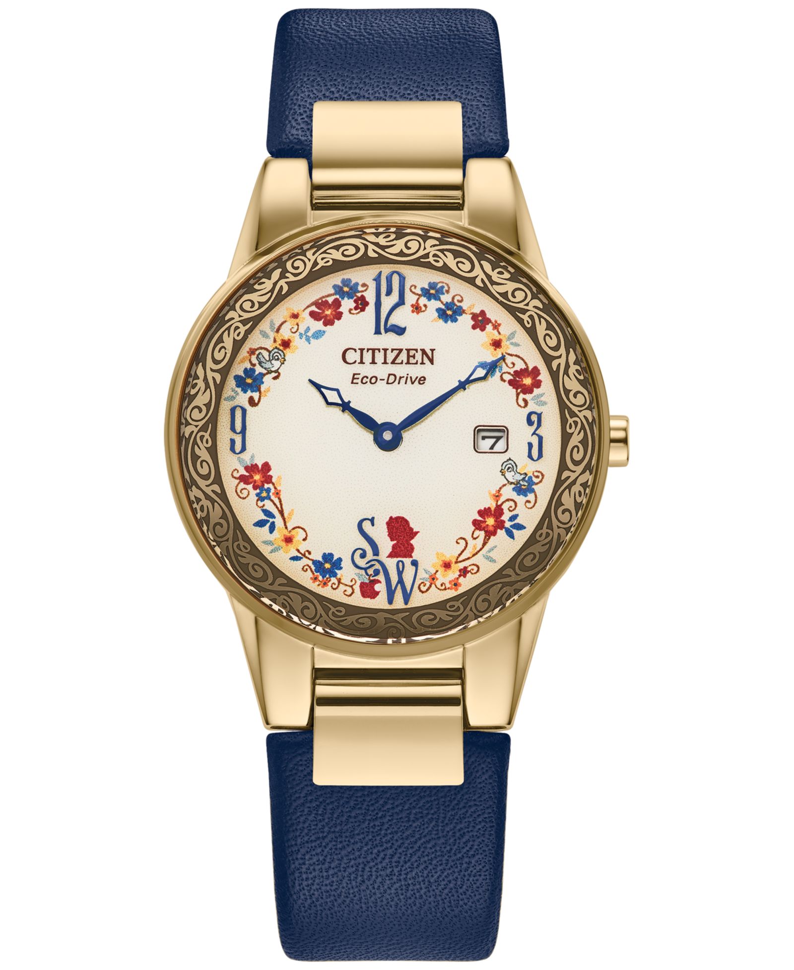 Citizen Eco-Drive часы Disney Snow White, синий кожаный ремешок, подарочный набор, 30mm
