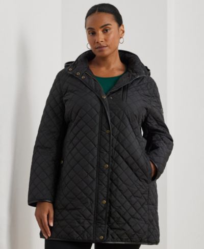 Lauren Ralph Lauren Plus Size Hooded Quilted Faux-Suede-Trim Coat
