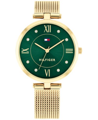 Tommy Hilfiger Женские кварцевые золотистые часы из нержавеющей стали с сетчатым браслетом 34mm