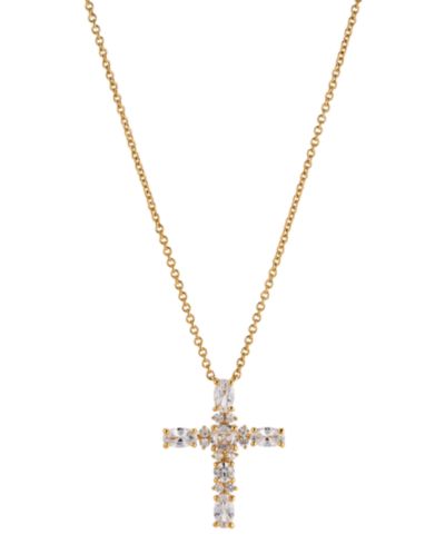 Eliot Danori 18k Gold-Plated Cubic Zirconia Cross Pendant Necklace, 16" + 2" extender, Created for Macy's