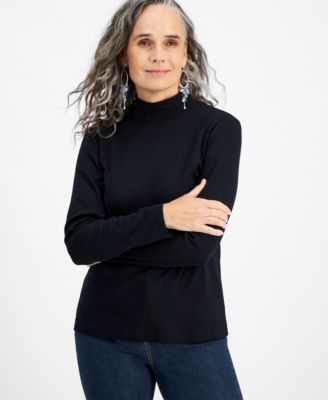 Style & Co Petite Mock-Neck Cotton Long-Sleeve T-Shirt, Created for Macy's