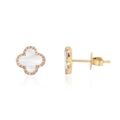 The Lovery Mother of Pearl Diamond Clover Stud Earrings