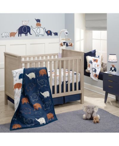 Комплект постельного белья Lambs & Ivy Playful Elephant Blue/White Cotton 3-Piece Baby Crib