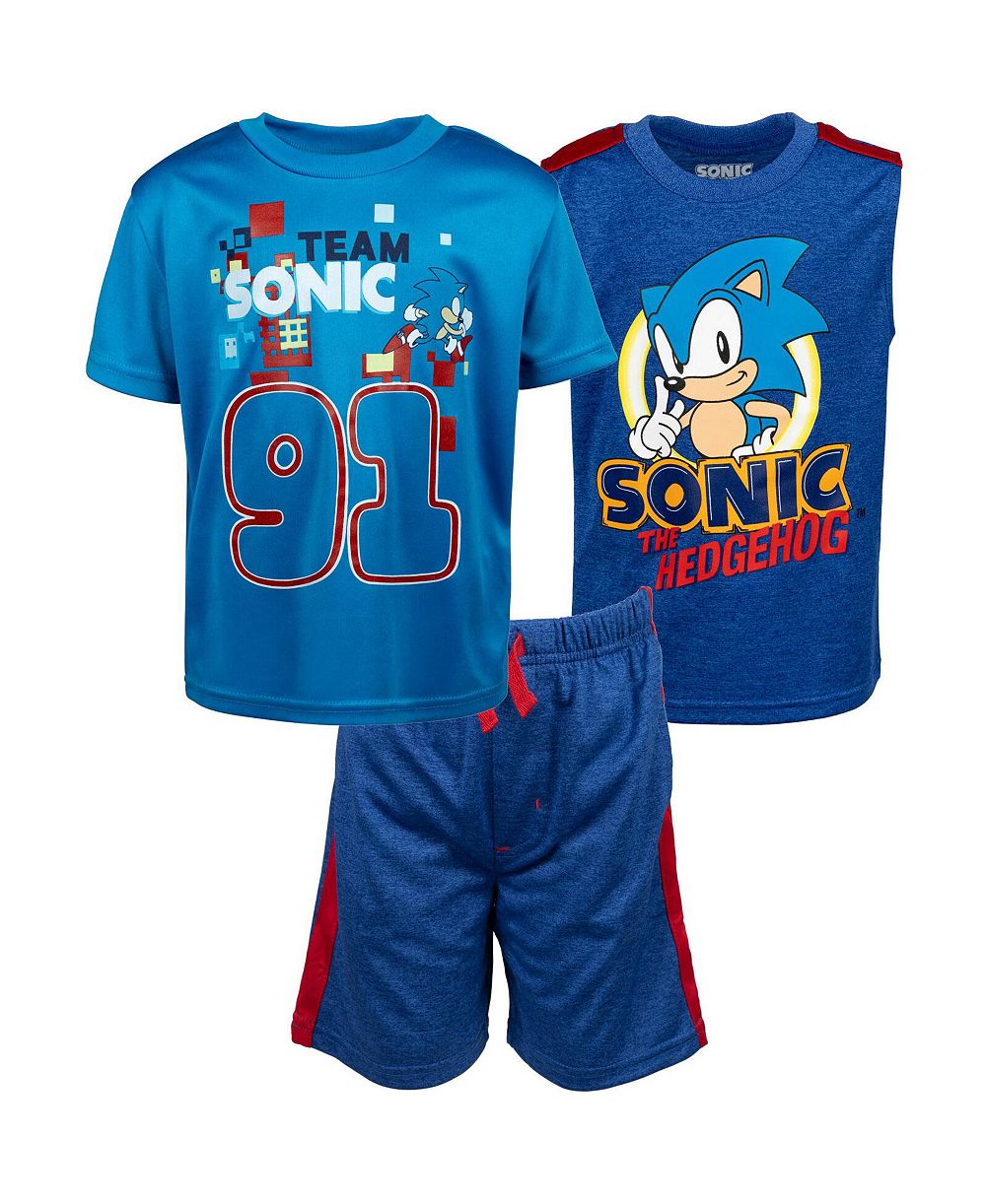 Детский костюм из трех предметов Sonic the Hedgehog: футболка, майка, шорты, синий, Sega