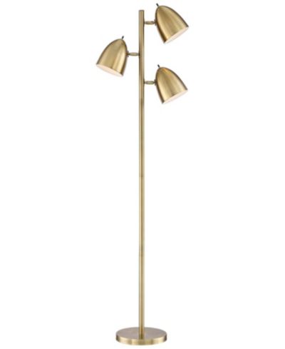 Possini Euro Design Aaron Mid Century Modern Tree Floor Lamp 64" Tall Aged Brass 3 Light Adjustable Dome Shade for Living Room Reading Bedroom Office
