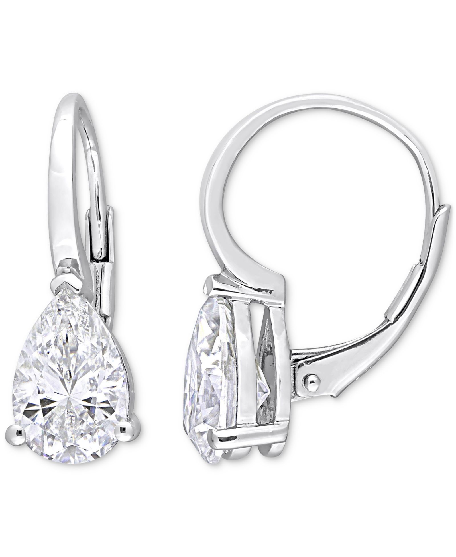 Moissanite Pear Shape Leverback Earrings (3 ct. t.w.) in Sterling Silver