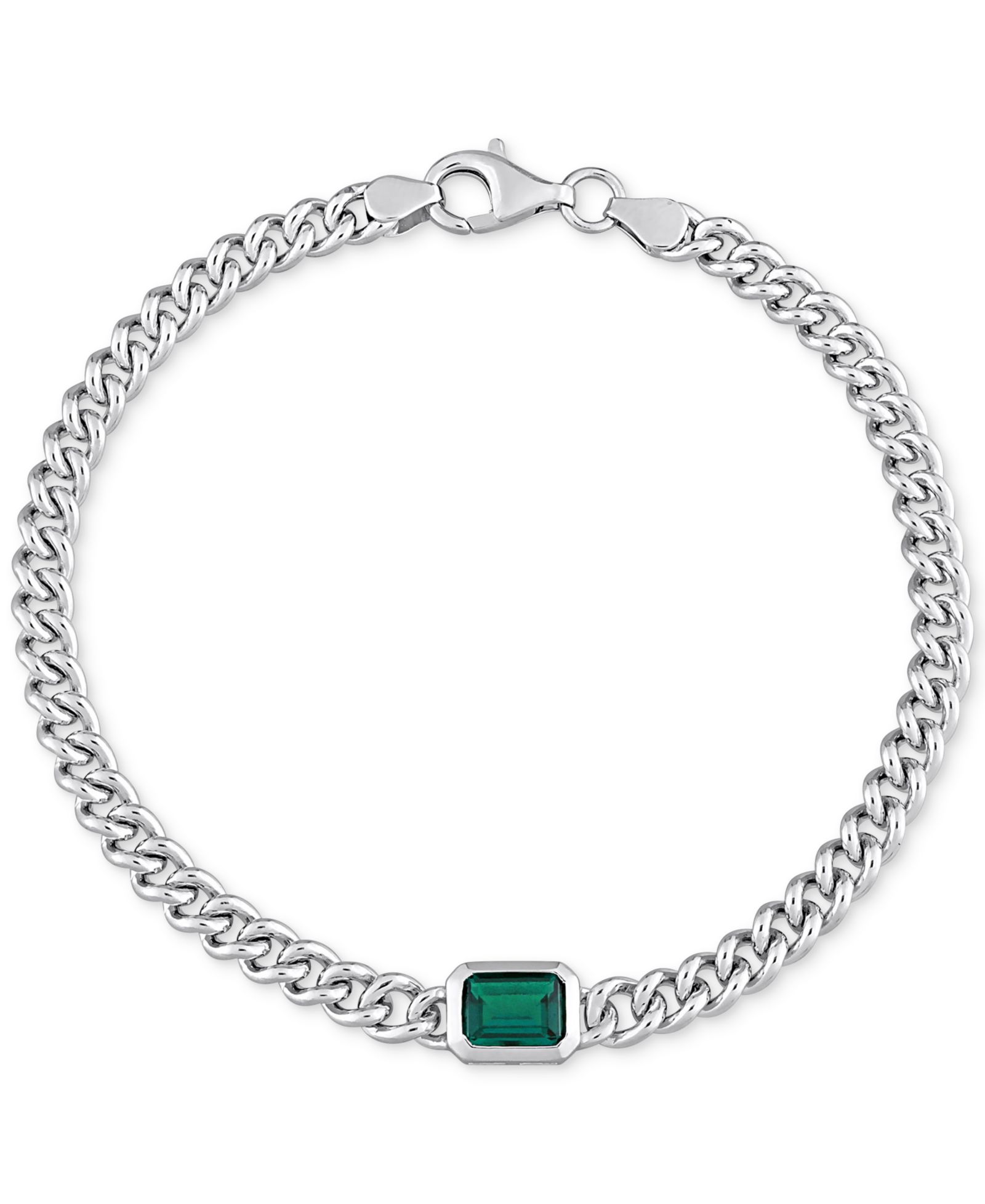 Браслет Curb Link из выращенного изумруда в стерлинговом серебре (7/8 ct. t.w.)