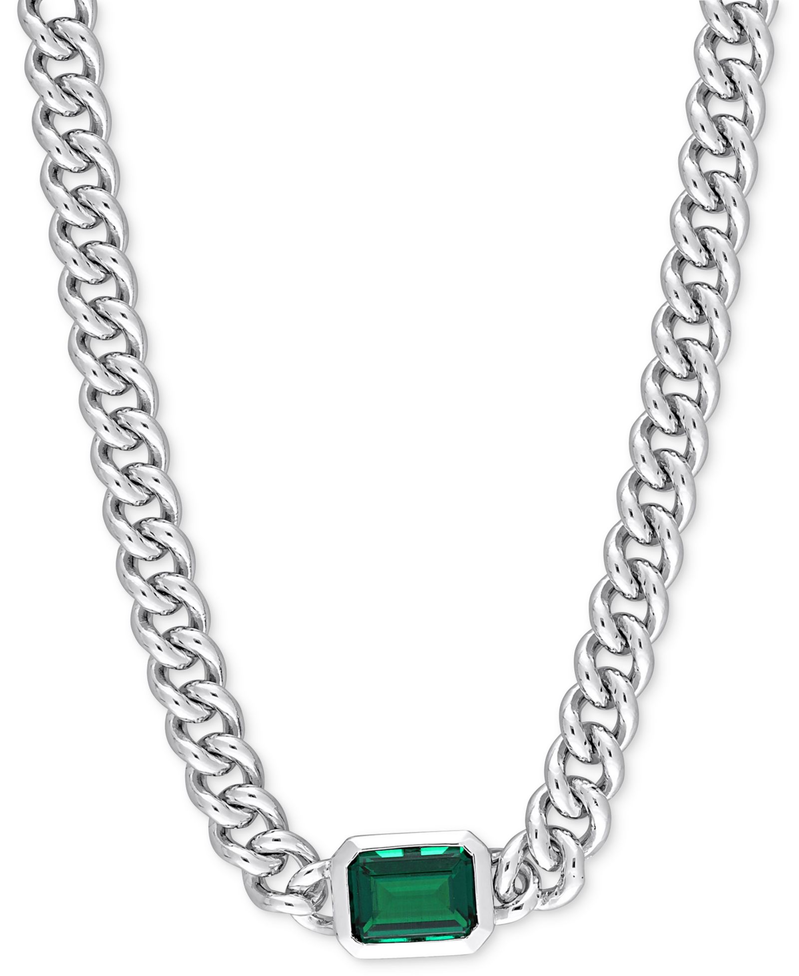 Ожерелье-воротник Lab-Grown Emerald Curb Link в Sterling Silver (7/8 ct. t.w.)