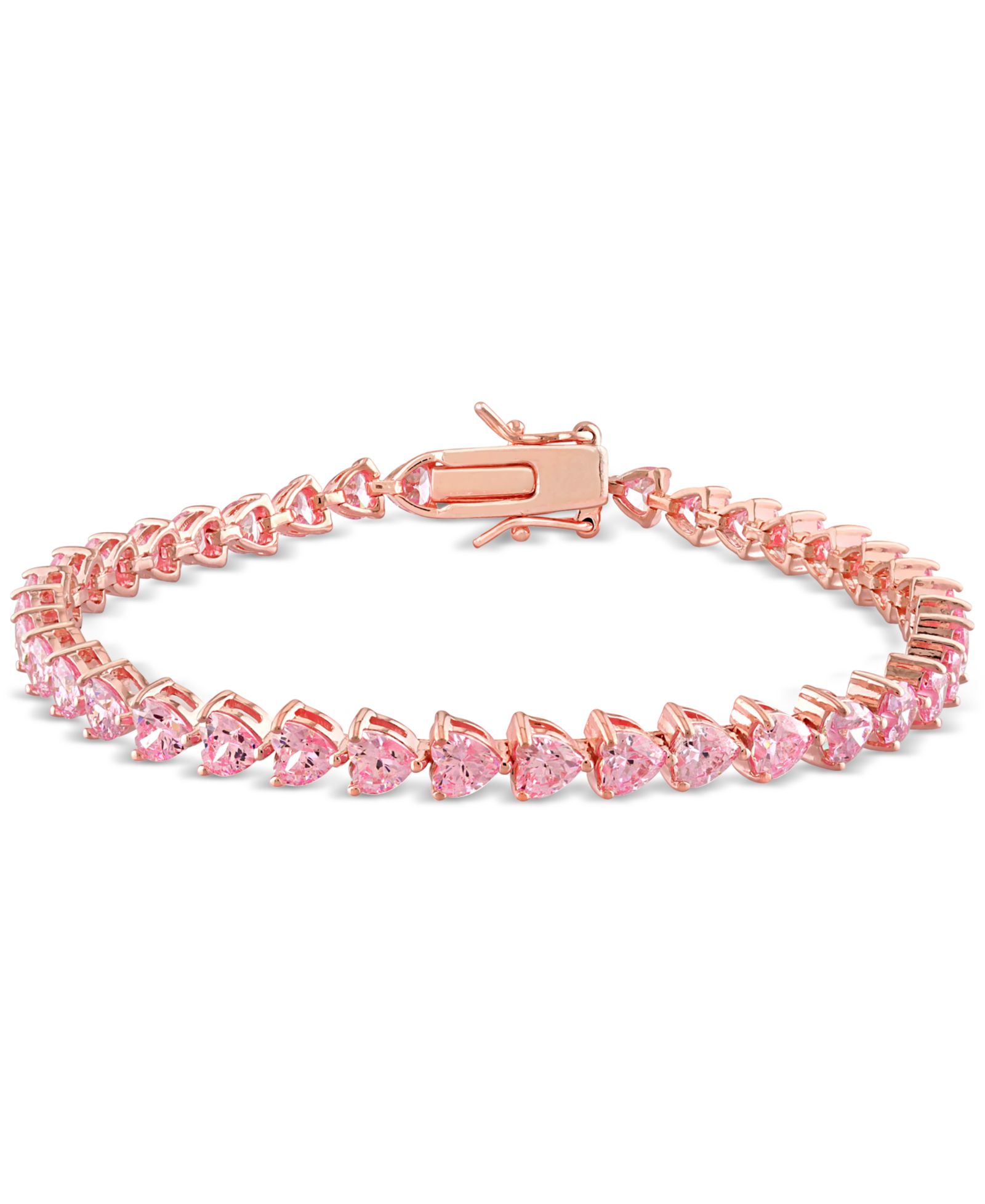 Lab-Grown Pink Sapphire Heart Shape Tennis Bracelet (12-1/3 ct. t.w.) в Rose-Plated Sterling Silver
