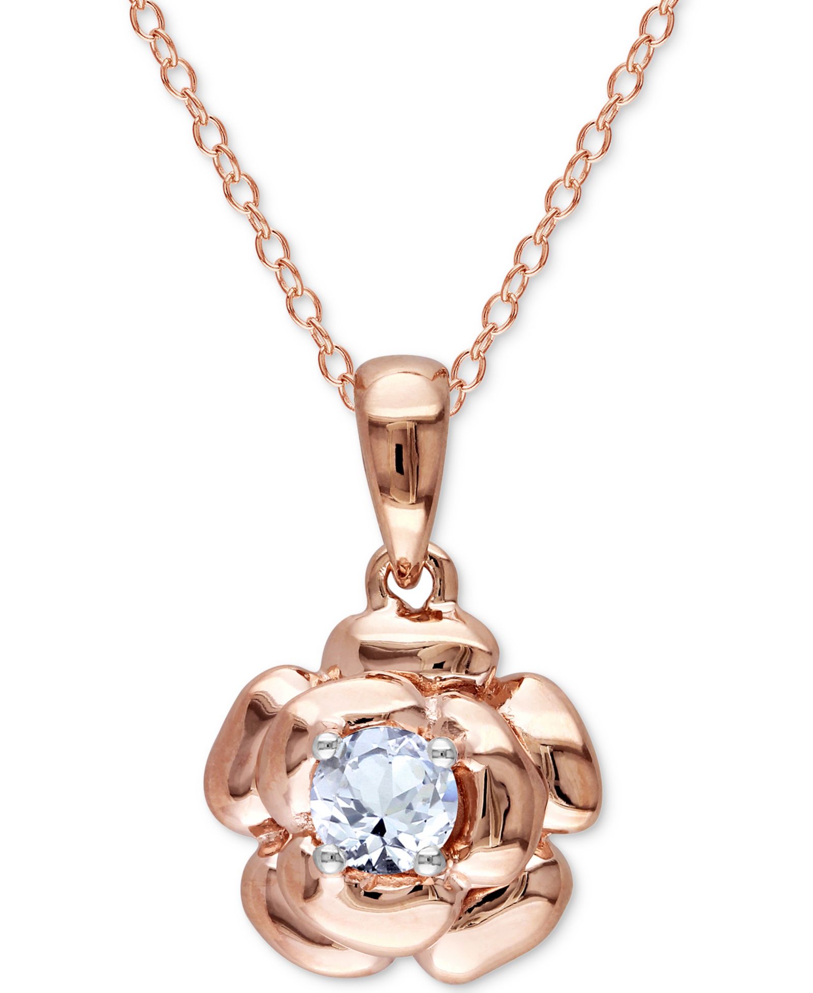 Подвеска-кулон Macy's White Sapphire Rose 18" в Rose-Plated Sterling Silver, 1/3 ct. t.w.