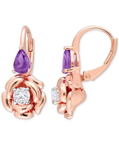 Серьги Macy's Amethyst (3/4 ct. t.w.) & White Topaz (5/8 ct. t.w.) Rose Leverback в стерлинговом серебре с напылением Rose Gold