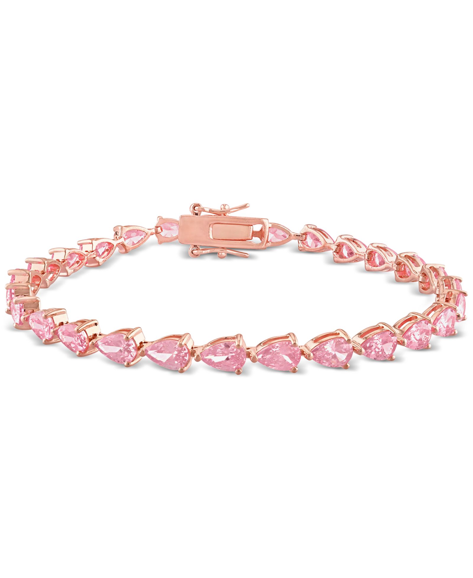 Lab-Grown Pink Sapphire Pear Shape Tennis Bracelet (13-1/2 ct. t.w.) in Rose-Plated Sterling Silver