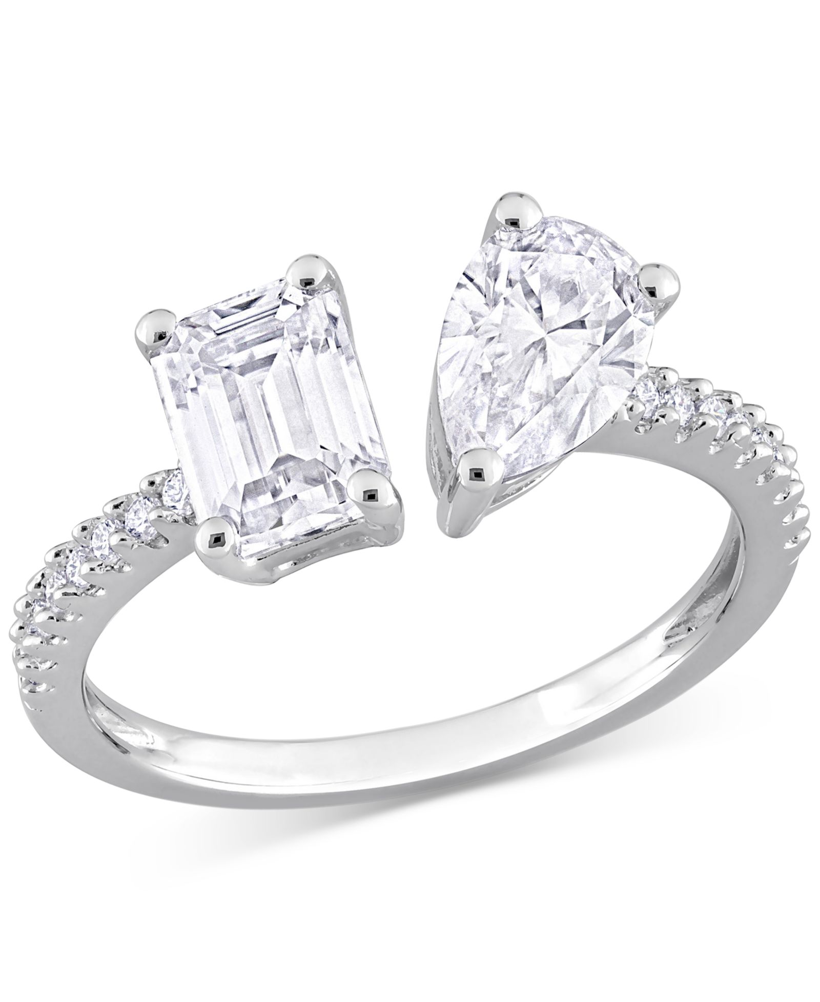 Кольцо Cuff Ring Moissanite Pear- & Emerald-Cut в стерлинговом серебре